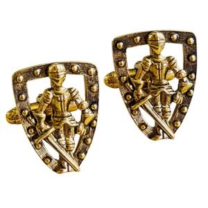 VTG Florenza Knight Cufflinks Signed Elegant Knights Shield Gold Tone Retro 60s